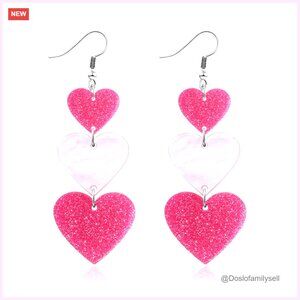 Dangle Heart Earrings Acrylic Love Conversation Post Lever Back Jewelry